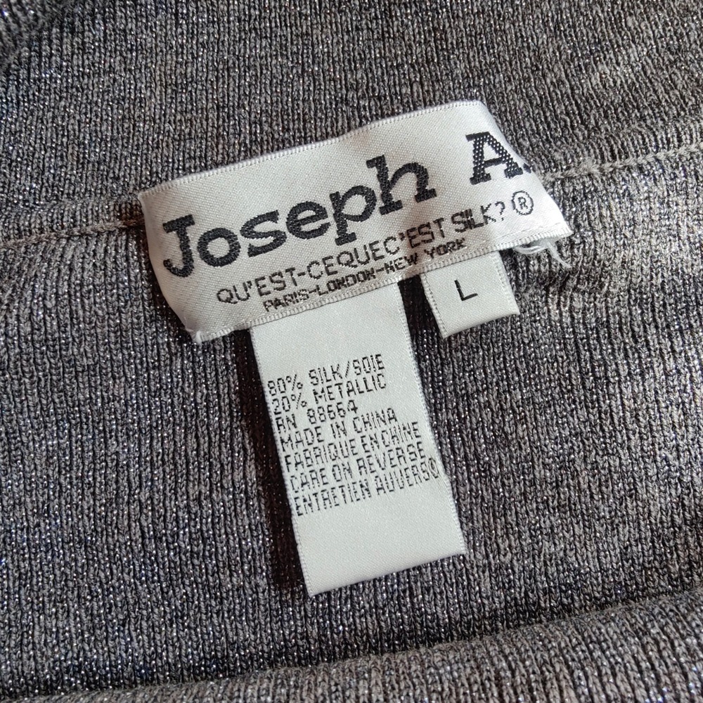 Joseph A Vintage 90s Silk Metallic Off Shoulder Sweater Silver Bow Glam Large - Picture 5 of 6
